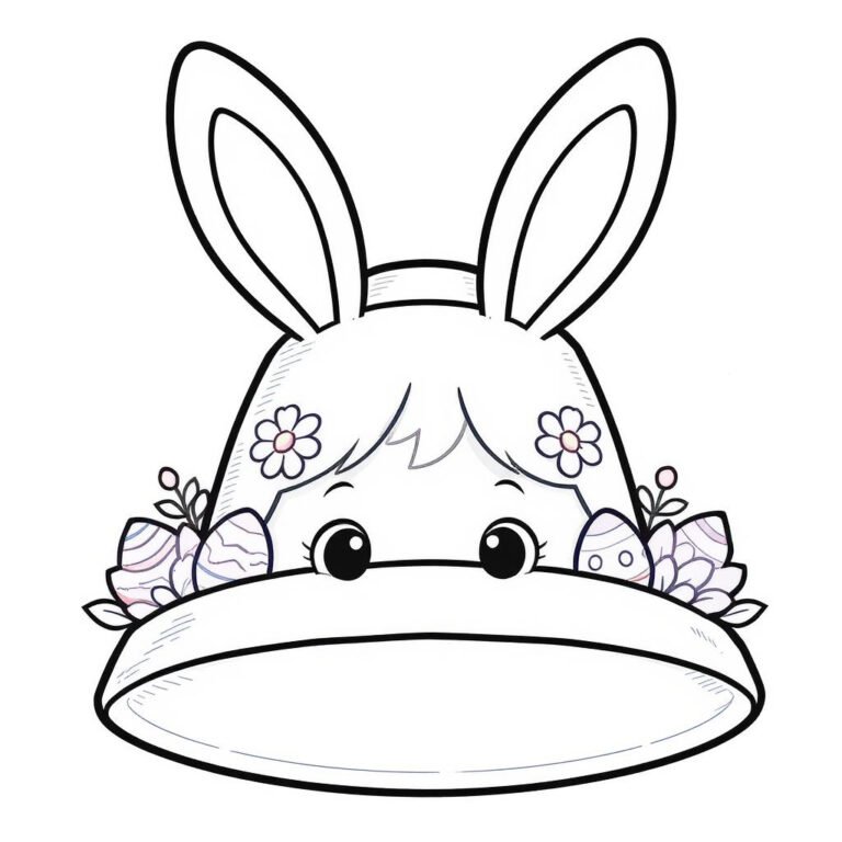 This coloring page features a decorated Easter bonnet.