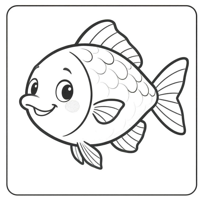 This coloring page features a cute fish set against a simple background.