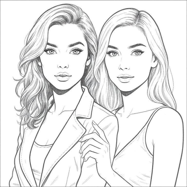 This coloring page features two female secret agents facing the viewer, offering a sleek take on the 007 universe.