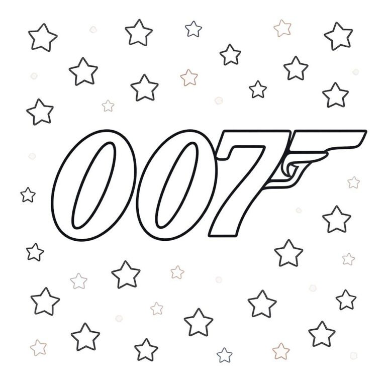 This coloring page features the 007 logo surrounded by simple stars.