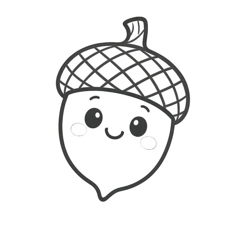 This coloring page features an acorn set against a simple background.