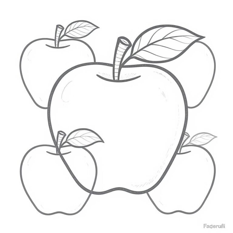 This coloring page features 5 apples.