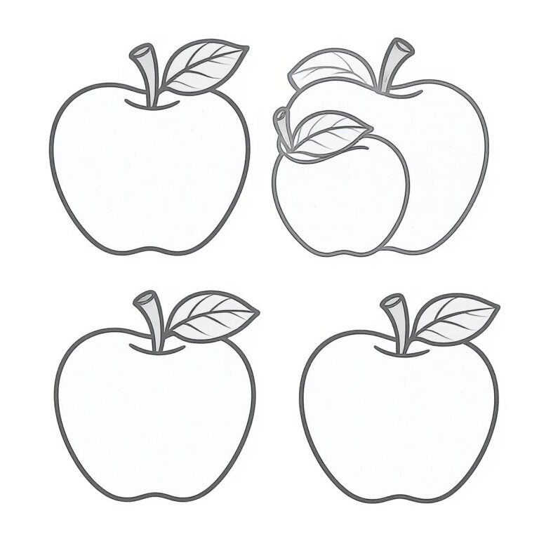 This coloring page features 5 fresh apples.