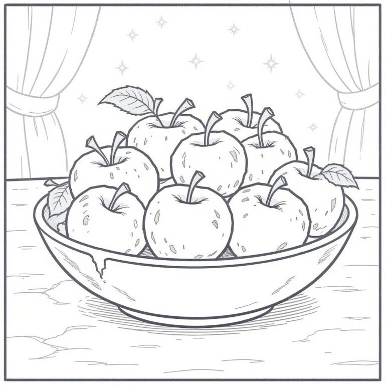 This coloring page features a bowl of spoiled apples.