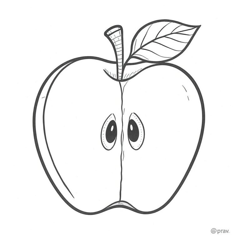 This coloring page features half an apple.