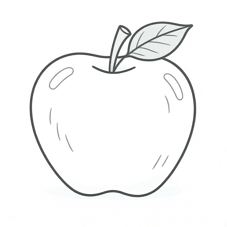 This Apple coloring page features 1 giant apple with a stalk and a leaf.