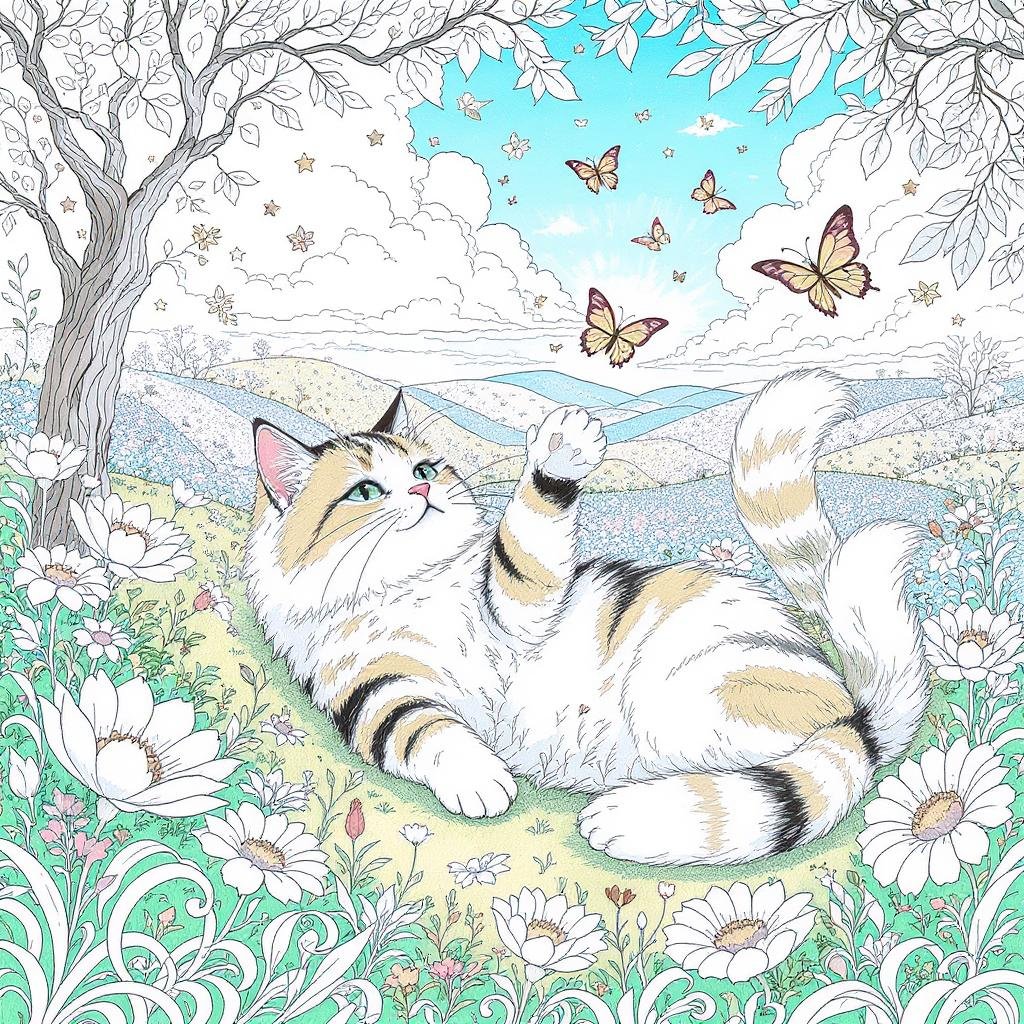 This page features a cat playing with butterflies.