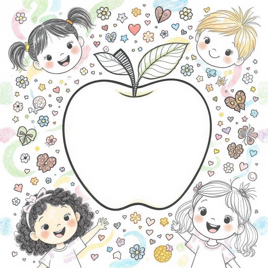 An Apple with smiley faces around it