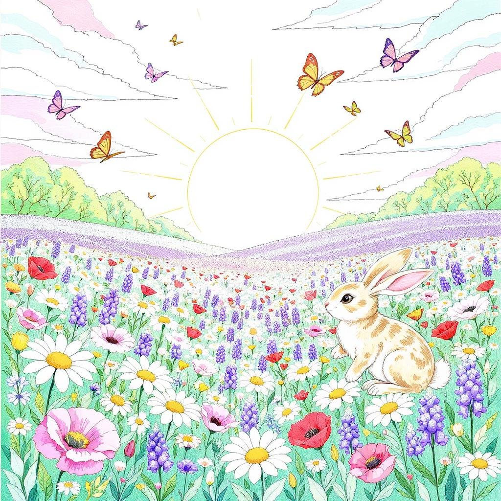 This colorful page features different flowers and butterflies.