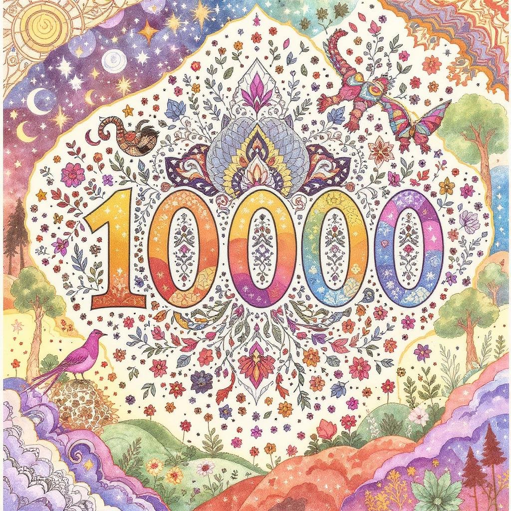 This coloring page features the number 10,000.